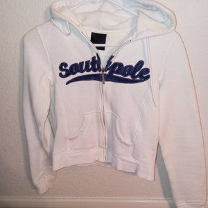 SOUTHPOLE JUNIORS WHITE W BLUE LOGO N  FULL ZIP UP HOODIE SZ SM